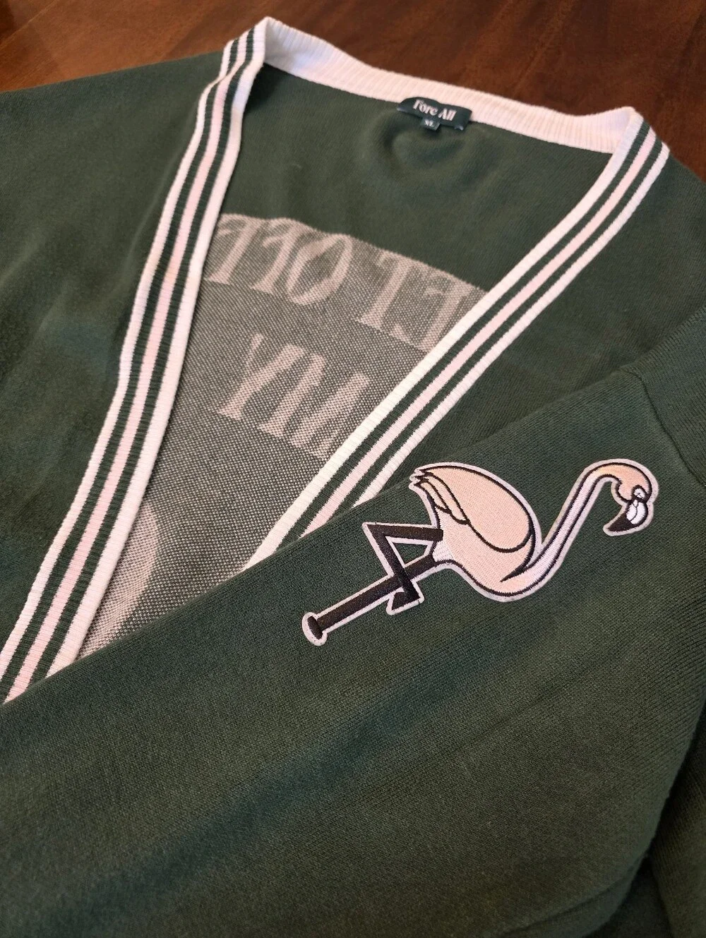 Fore Alll Womens XL Green Collegiate Golf Babe Cardigan Patches Preppy Academia